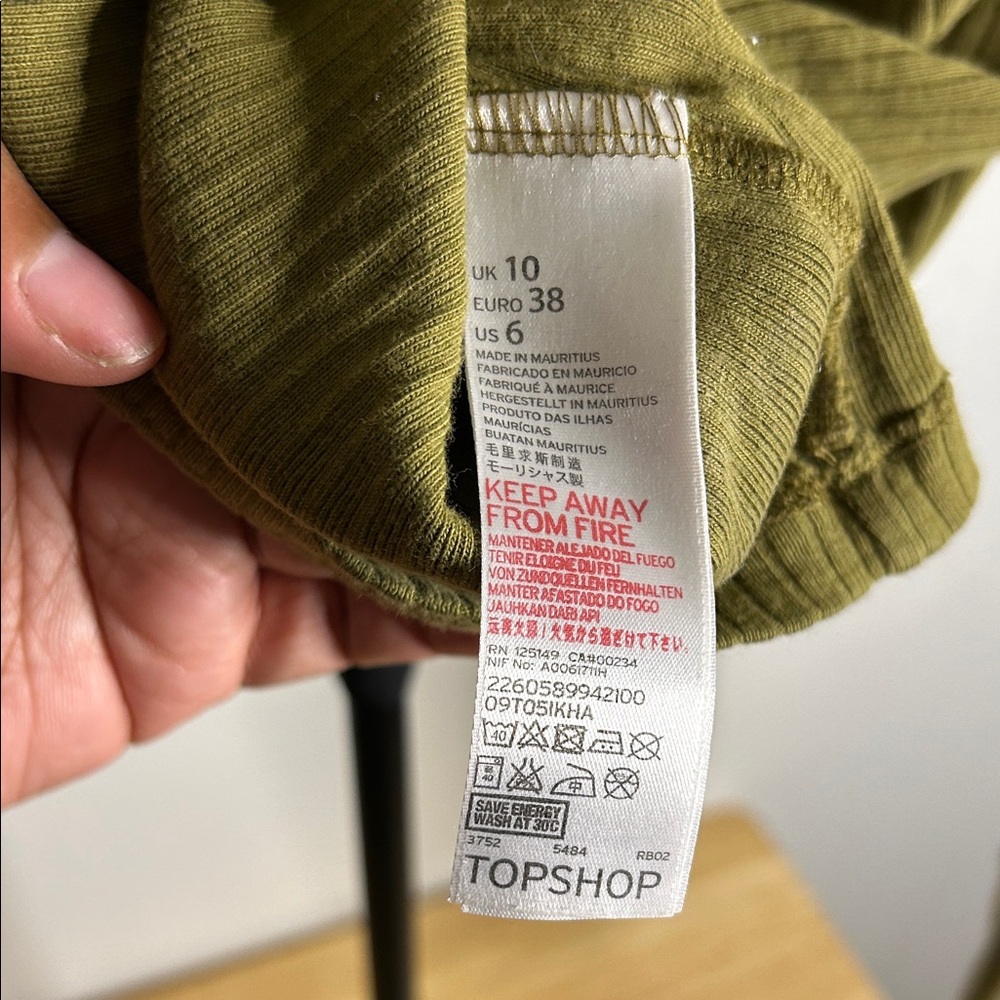 Topshop Olive Ribbed V-Neck Blouse - Picture 5 of 5